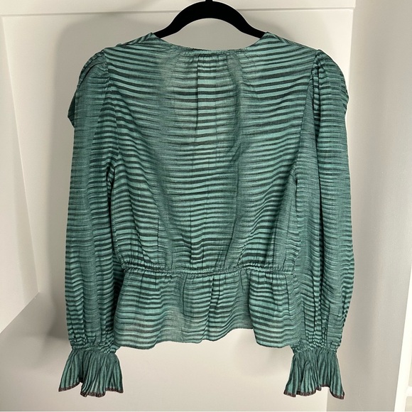 ULLA JOHNSON Ophelia gathered striped cotton-voile peplum blouse SZ US 4 - Picture 7 of 9